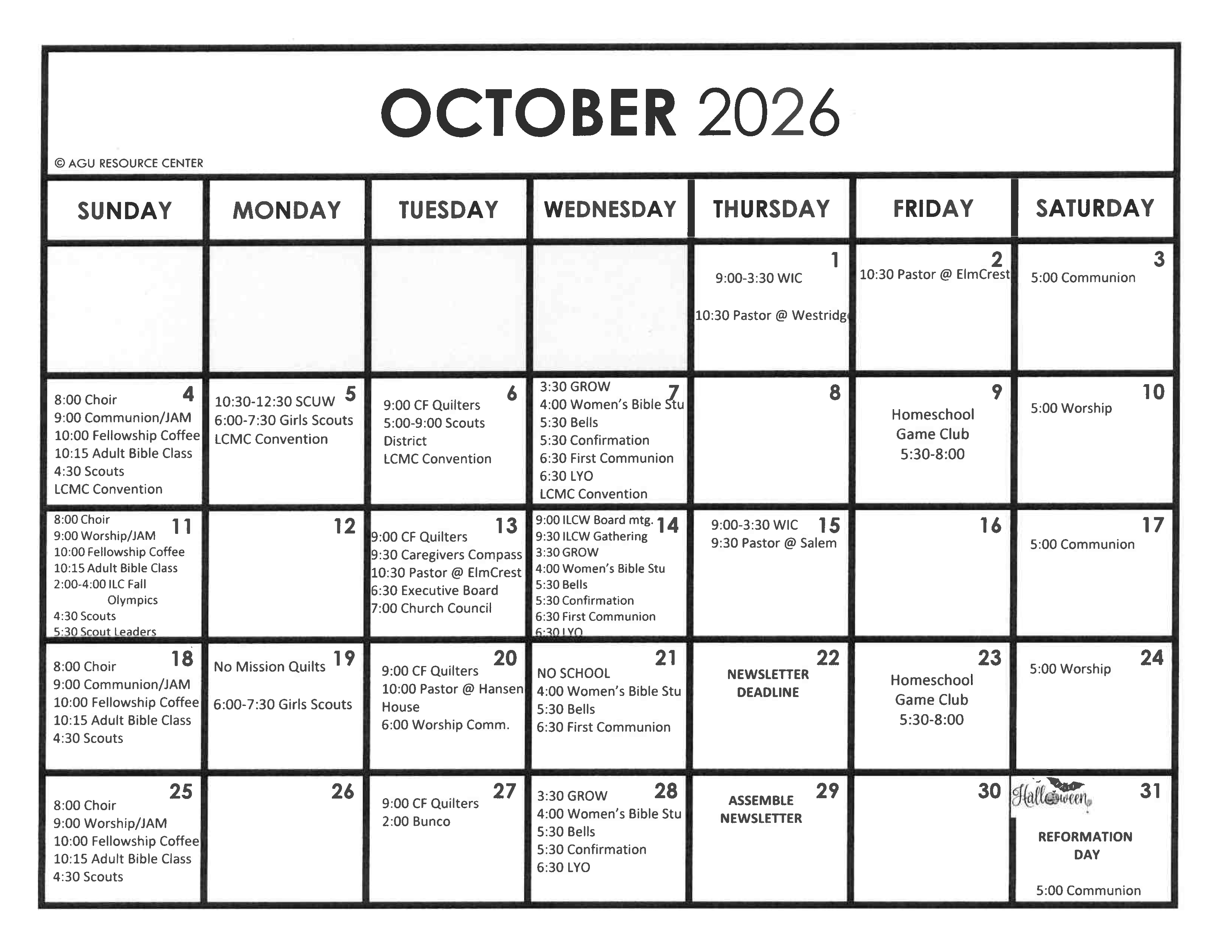 October 2026 calendar